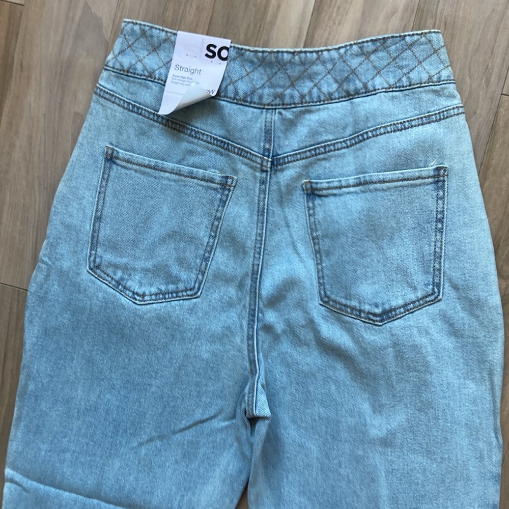 So Super high rise straight woven denim jean pant quilted design waistband 9 29 - Picture 12 of 15